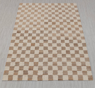 Checkered Natural Wool Jute Ivory High Quality Hand Woven Premium Quality Boho Style Rug, Moroccan Bohemian Decor Inspired- TN-94