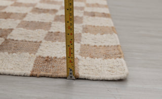 Checkered Natural Wool Jute Ivory High Quality Hand Woven Premium Quality Boho Style Rug, Moroccan Bohemian Decor Inspired- TN-94