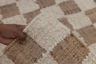Checkered Natural Wool Jute Ivory High Quality Hand Woven Premium Quality Boho Style Rug, Moroccan Bohemian Decor Inspired- TN-94