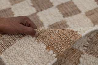 Checkered Natural Wool Jute Ivory High Quality Hand Woven Premium Quality Boho Style Rug, Moroccan Bohemian Decor Inspired- TN-94