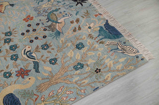 5x8 Light Blue Birds Peacock Garden Fine Quality Soft Hand Knotted Wool Rug JC-8191