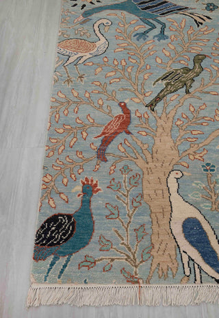 5x8 Light Blue Birds Peacock Garden Fine Quality Soft Hand Knotted Wool Rug JC-8191