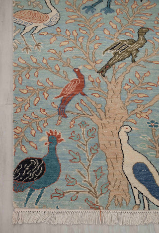 5x8 Light Blue Birds Peacock Garden Fine Quality Soft Hand Knotted Wool Rug JC-8191