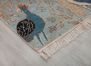 5x8 Light Blue Birds Peacock Garden Fine Quality Soft Hand Knotted Wool Rug JC-8191