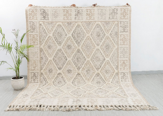 Natural Ivory Wool Moroccan Inspired Rug Hand Woven Bohemian Decor Inspired, Boho Scandinavian Decor-#AS-5