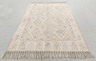 Natural Ivory Wool Moroccan Inspired Rug Hand Woven Bohemian Decor Inspired, Boho Scandinavian Decor-#AS-5