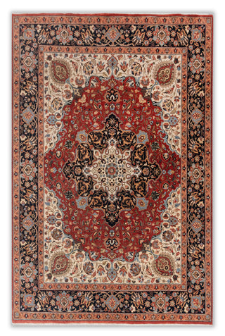 8x10 Red Blue Coral Persian Reproduction High Quality Classic Hand Knotted Wool Rug #3597