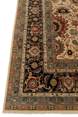 9x12 Cream Navy Persian Design Hadji Jalili Hand Knotted Wool Rug, Classic Decor-5658