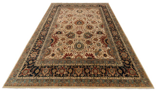 9x12 Cream Navy Persian Design Hadji Jalili Hand Knotted Wool Rug, Classic Decor-5658
