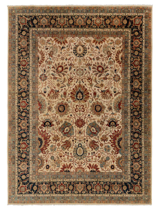 9x12 Cream Navy Persian Design Hadji Jalili Hand Knotted Wool Rug, Classic Decor-5658