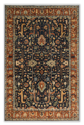 8x10 Classic Persian Retro Mahal Design Navy Blue Rust High Quality Premium Wool Hand Knotted Rug