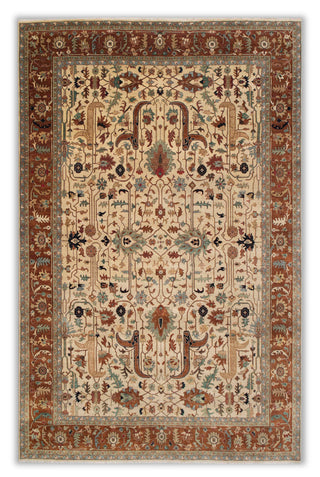 Beige Cream Rust Serapi Persian Retro High Quality Hand Knotted 100% Wool Rug, Rug