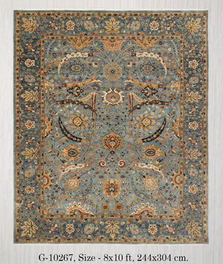 8x10 Blue Modern Persian Rug Oushak Turkish Design Hand Knotted Hand Spun Wool Rug
