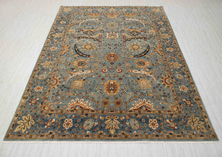 8x10 Blue Modern Persian Rug Oushak Turkish Design Hand Knotted Hand Spun Wool Rug