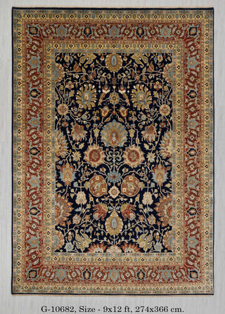 Navy Red Persian Tabriz Fine Density Hand Knotted Wool Rug, Classic Decor-10682