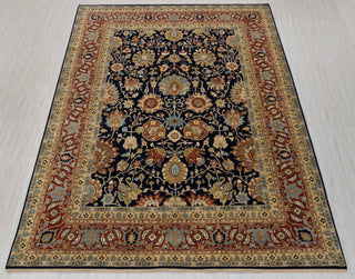 Navy Red Persian Tabriz Fine Density Hand Knotted Wool Rug, Classic Decor-10682
