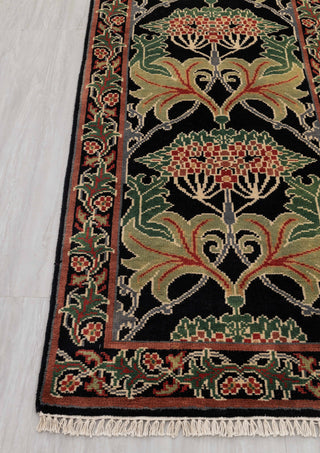 2.6x10 Foot Black Green Arts & Crafts William Morris Runner Rug Hand Knotted Wool Soft, Thick and Plush Feel #G-11471