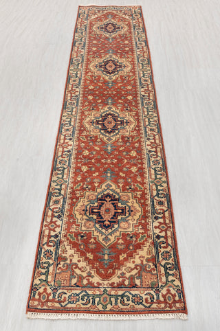 2.6x14Ft. Red Serapi Persian Reproduction Runner Rug Hand Knotted Wool Soft and Plush Feel #G-11472