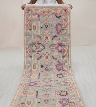 2.6x12 Foot Oushak Runner Rug Hand Knotted Wool Soft, Thick and Plush Feel #G-11473
