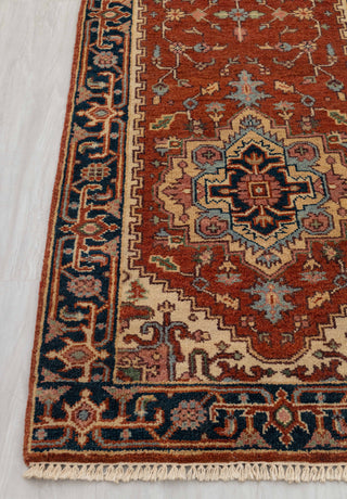 2.6x8 Foot Red Navy Antique Look Serapi Persian Reproduction Runner Rug Hand Knotted Wool Soft, Thick and Plush Feel #G-11474