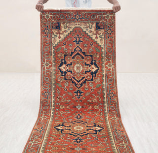 2.6x10 Foot Red Serapi Persian Reproduction Runner Rug Hand Knotted Wool Soft and Plush Feel #G-11476