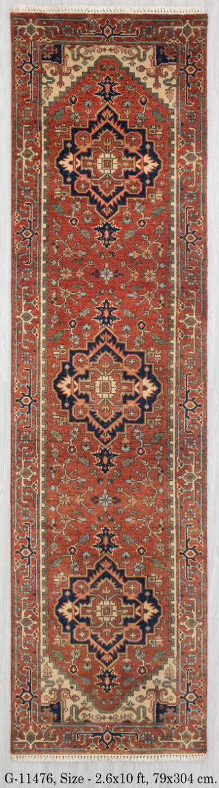 2.6x10 Foot Red Serapi Persian Reproduction Runner Rug Hand Knotted Wool Soft and Plush Feel #G-11476