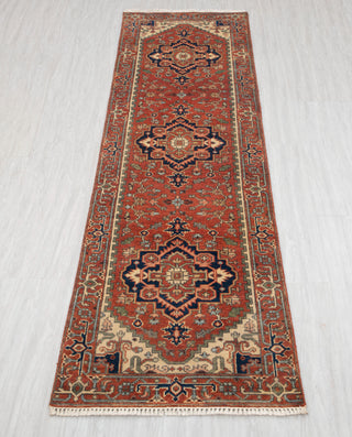 2.6x10 Foot Red Serapi Persian Reproduction Runner Rug Hand Knotted Wool Soft and Plush Feel #G-11476