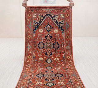 2.6x10 Foot Red Serapi Persian Reproduction Runner Rug Hand Knotted Wool Soft, Thick and Plush Feel #G-11477