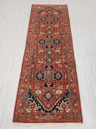 2.6x10 Foot Red Serapi Persian Reproduction Runner Rug Hand Knotted Wool Soft, Thick and Plush Feel #G-11477