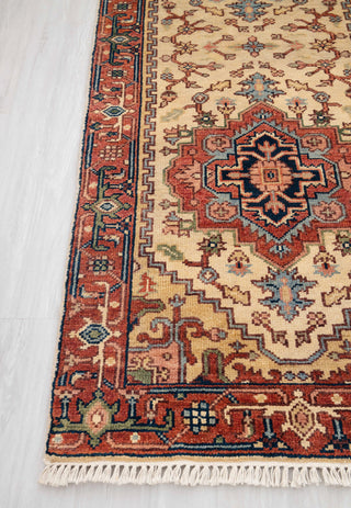 2.6x10 Foot Beige Red Antique Look Serapi Persian Reproduction Runner Rug Hand Knotted Wool Soft, Thick and Plush Feel #G-11478