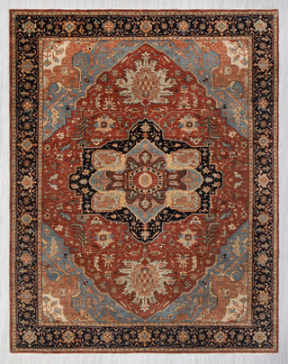 8x10 New Persian Serapi Rug, High KPSI Premium Quality Hand Knotted Rust Navy Wool Rug