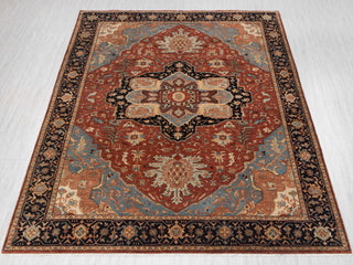 8x10 New Persian Serapi Rug, High KPSI Premium Quality Hand Knotted Rust Navy Wool Rug