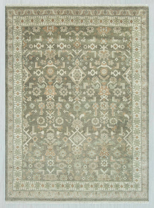 9x12 Olive Green Oushak Wool Rug