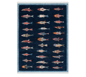 Marina Hand Knotted Fish Pattern Wool Rug