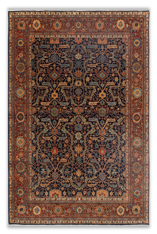 8x10 Classic Persian Retro Mahal Design Navy Blue Rust High Quality Premium Wool Hand Knotted Rug |