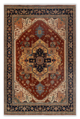 8x10 Rust Yellow Blue Serapi Heriz Design Soft Quality Wool Hand Knotted High Knots Density Rug