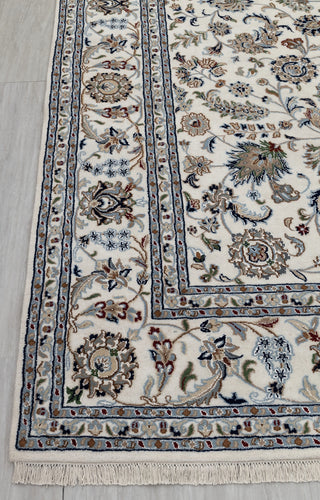 Ivory Cream High Quality Hand Knotted Persian Design Indo Nain Tabriz Wool Silk Rug-G-5429