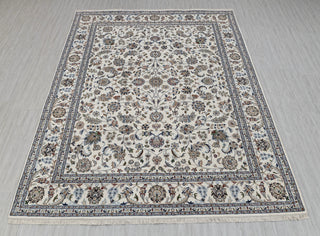 Ivory Cream High Quality Hand Knotted Persian Design Indo Nain Tabriz Wool Silk Rug-G-5429