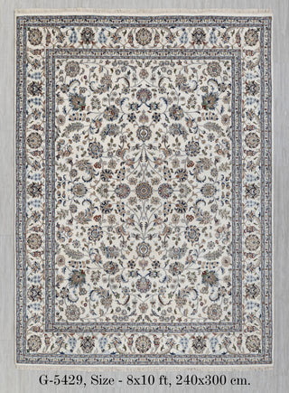 Ivory Cream High Quality Hand Knotted Persian Design Indo Nain Tabriz Wool Silk Rug-G-5429