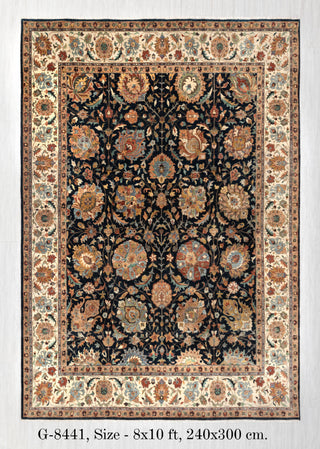Black Ivory Persian Tabriz Reproduction Fine Density Hand Knotted Wool Rug, -8414