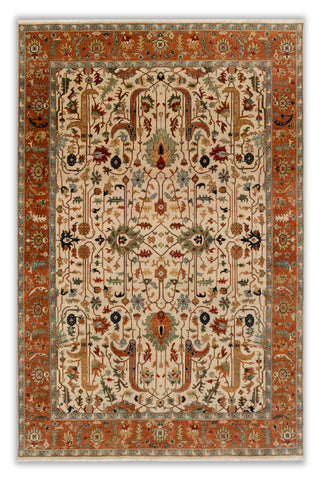Beige Cream Rust Serapi Persian Retro High Quality Hand Knotted 100% Wool Rug, Rug 9625