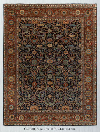 10x14 - Navy Rust Authentic Vintage Persian Rug