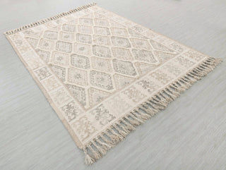 Natural Ivory Wool Moroccan Inspired Rug Hand Woven Bohemian Decor Inspired, Boho Scandinavian Decor-#AS-5