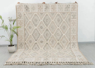 Natural Ivory Wool Moroccan Inspired Rug Hand Woven Bohemian Decor Inspired, Boho Scandinavian Decor-#AS-5