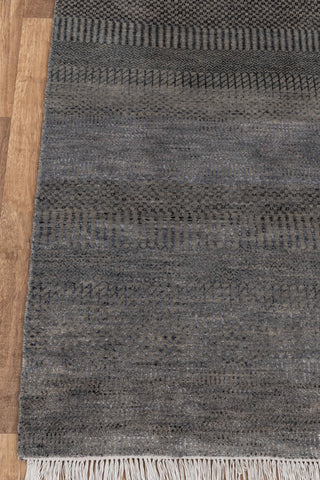3x5 Gray Savannah Striped Handmade Rug Modern Wool and Silk Rug #5135-A (90x150 Cms.)
