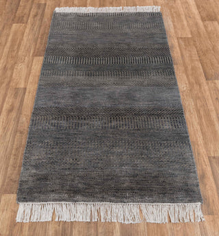 3x5 Gray Savannah Striped Handmade Rug Modern Wool and Silk Rug #5135-A (90x150 Cms.)