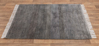 3x5 Gray Savannah Striped Handmade Rug Modern Wool and Silk Rug #5135-A (90x150 Cms.)