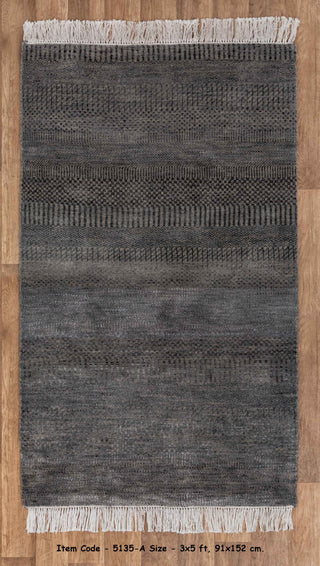 3x5 Gray Savannah Striped Handmade Rug Modern Wool and Silk Rug #5135-A (90x150 Cms.)
