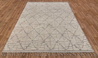Moroccan Ivory/ Grey Beni Ourain Berber Shag Boho Hand Knotted Wool Rug, CUSTOMIZE in any size-MM-10
