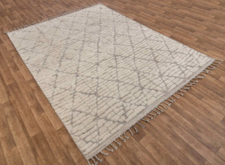 Moroccan Ivory/ Grey Beni Ourain Berber Shag Boho Hand Knotted Wool Rug, CUSTOMIZE in any size-MM-10
